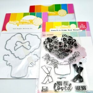 Waffle Flower Rose Stamp Die And Pocket Set Retired